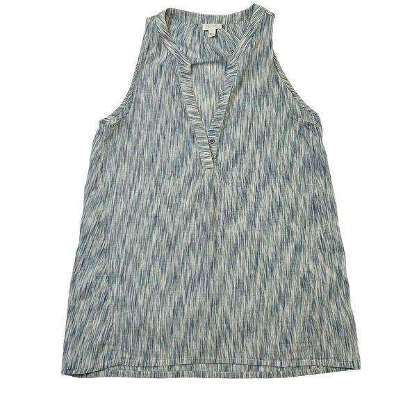 Soft Joie Tunic Womens Small Blue White Printed V-Neck Blouse Top 100% Cotton - Picture 1 of 8